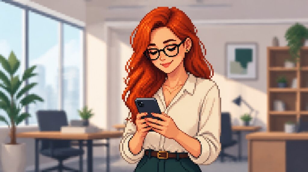 Roodharige vrouw die op open source chatdienst matrix en element gebruikt